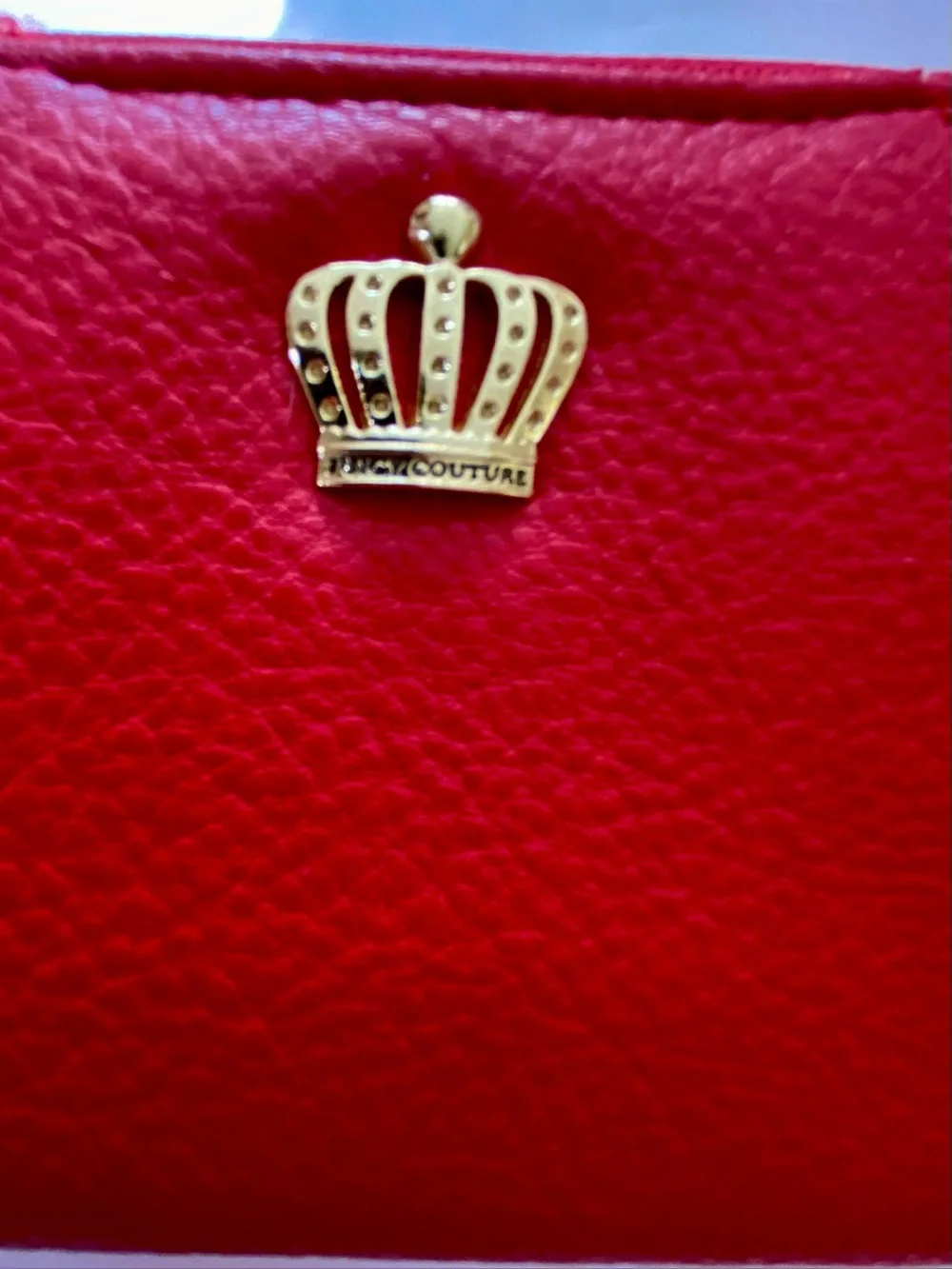 Juicy Couture Red Pebbled Zip-Around Wallet with Gold Crown & Hardware